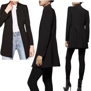 Zara navy blue inverted lapel long blazer coat jacket Sz S